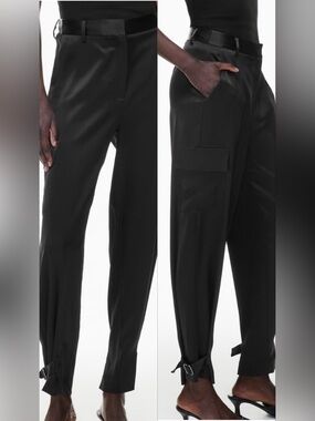 Babaton Black Satin Cargo Pants with Belt Loops